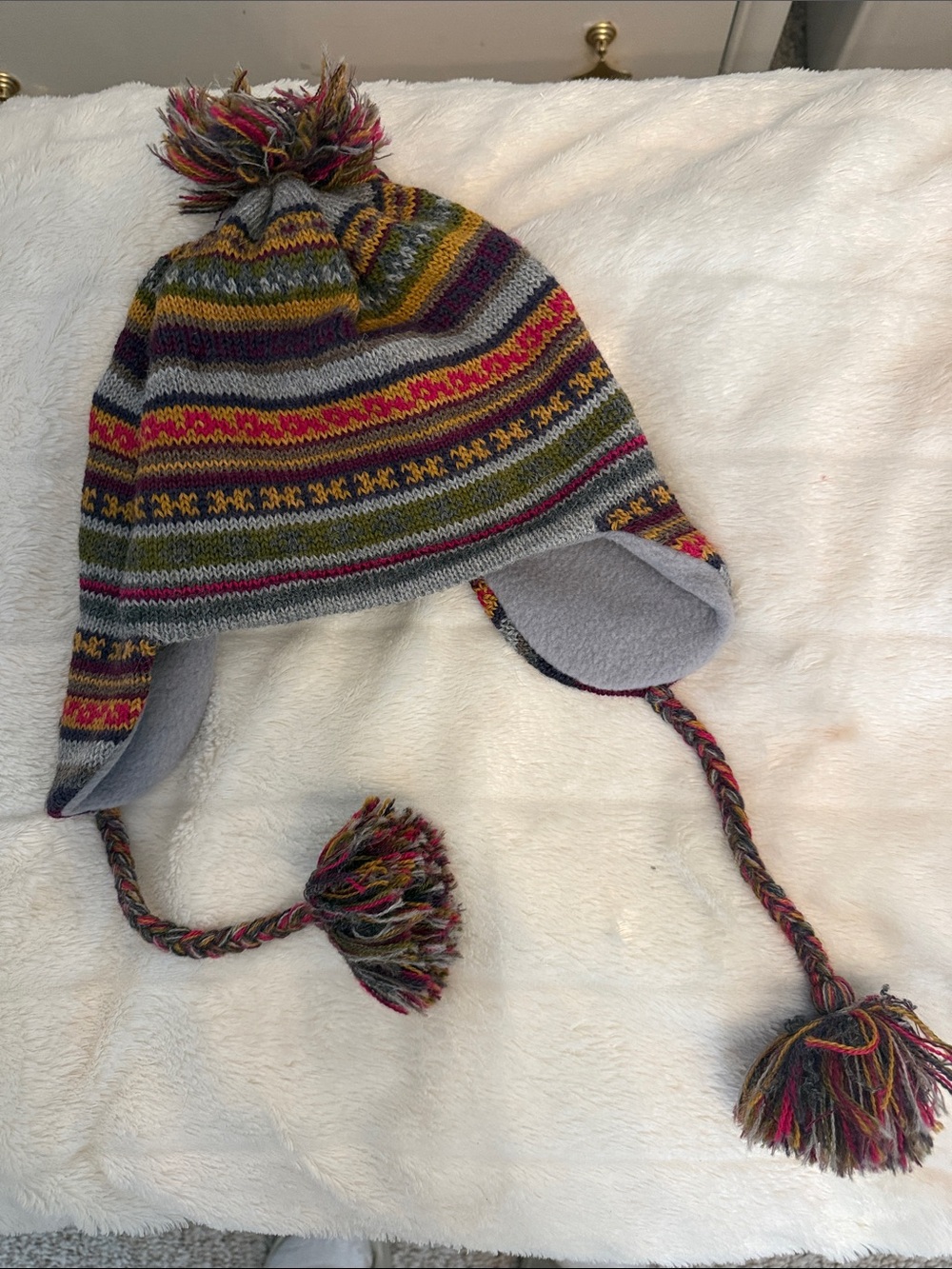 Womenswear Multicolor Earflap Pom-Pom Winter Hat